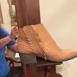 Volatile Tan Ankle Booties with Side Zipper